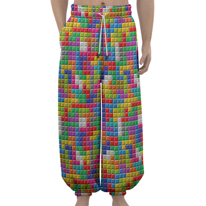 Colorful Brick Puzzle Game Pattern Print Lantern Pants