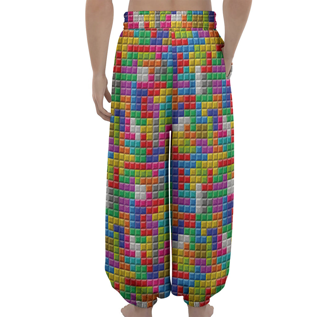 Colorful Brick Puzzle Game Pattern Print Lantern Pants