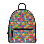 Colorful Brick Puzzle Game Pattern Print Leather Backpack