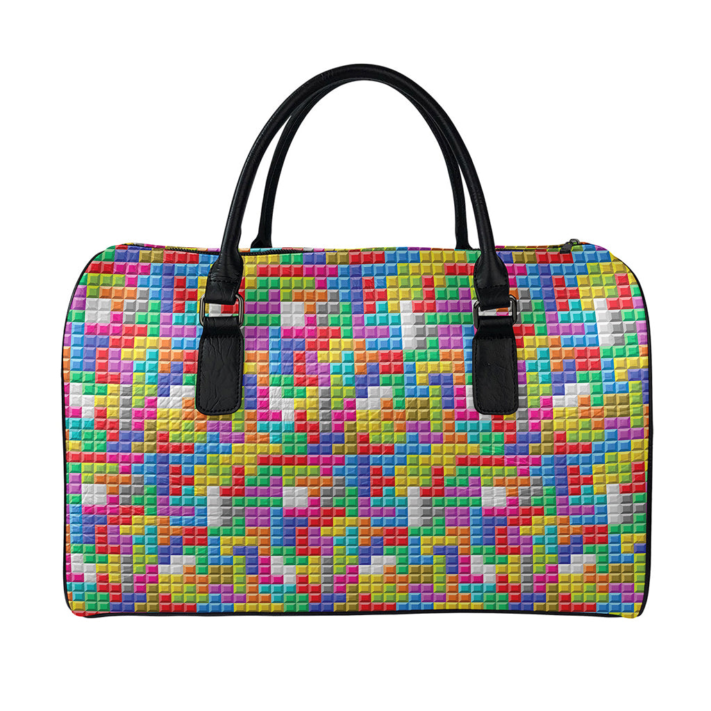 Colorful Brick Puzzle Game Pattern Print Leather Duffle Bag