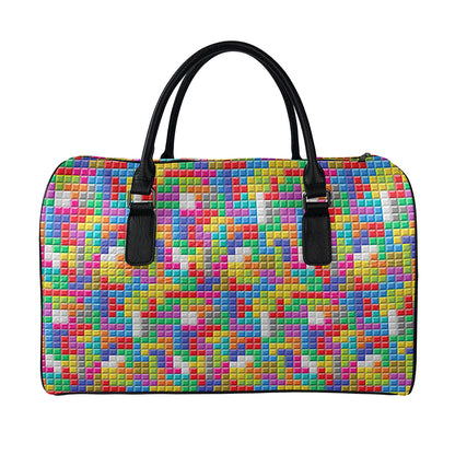 Colorful Brick Puzzle Game Pattern Print Leather Duffle Bag
