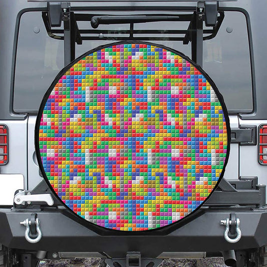Colorful Brick Puzzle Game Pattern Print Leather Spare Tire Cover