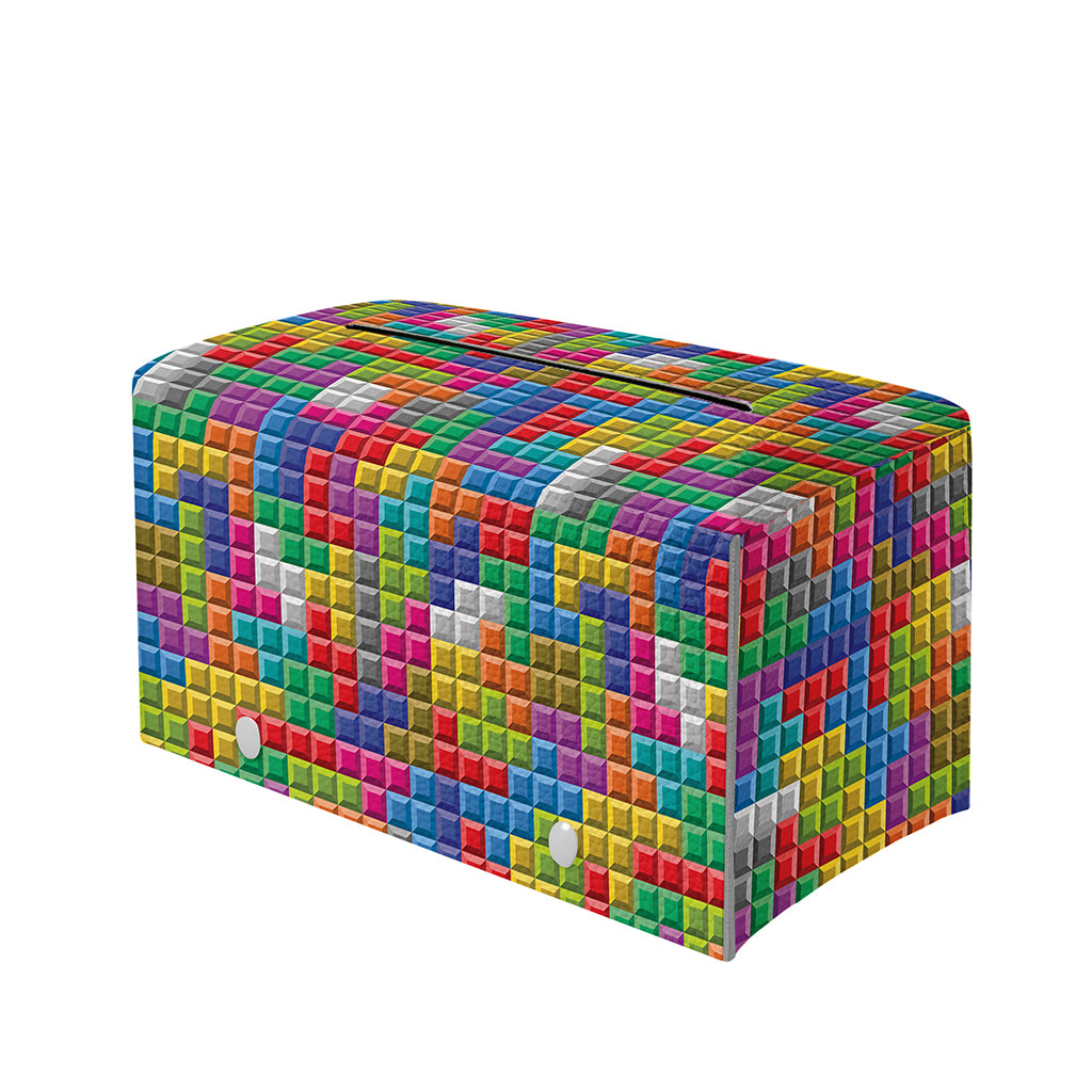 Colorful Brick Puzzle Game Pattern Print Leather Tissue Box Cover