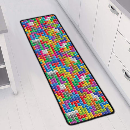Colorful Brick Puzzle Game Pattern Print Long Kitchen Mat