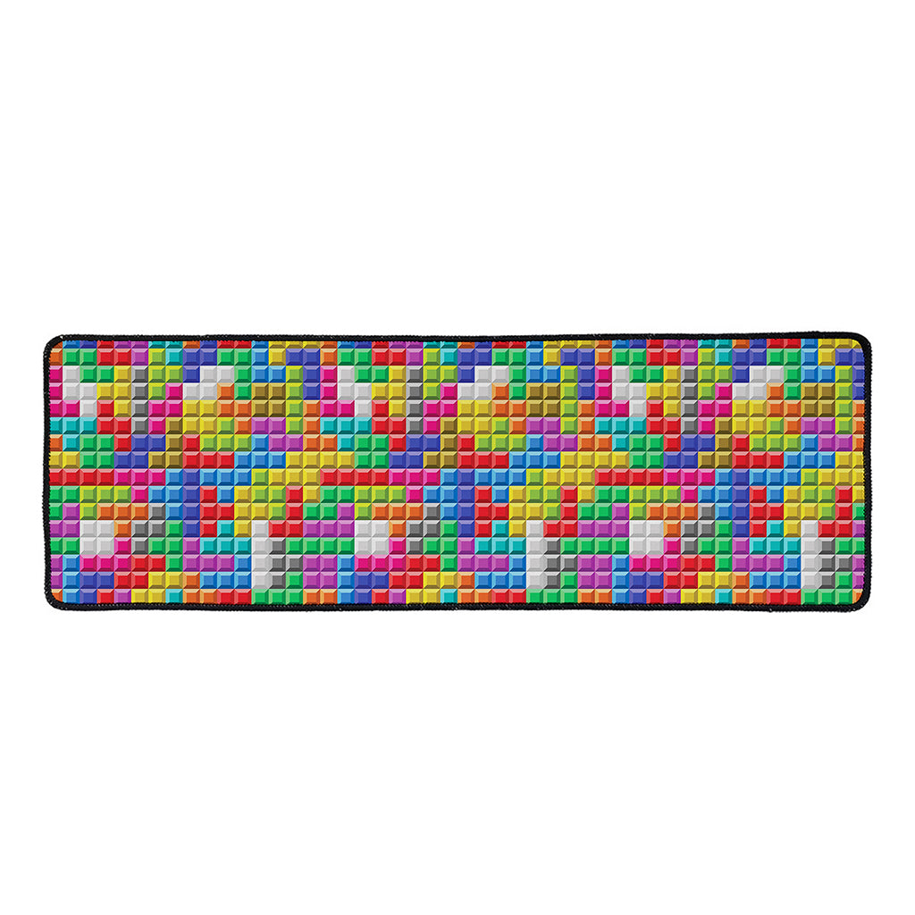 Colorful Brick Puzzle Game Pattern Print Long Kitchen Mat