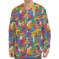 Colorful Brick Puzzle Game Pattern Print Long Sleeve Baseball Jersey