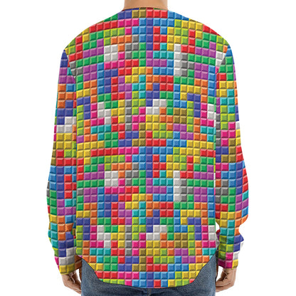 Colorful Brick Puzzle Game Pattern Print Long Sleeve Baseball Jersey
