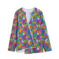 Colorful Brick Puzzle Game Pattern Print Long Sleeve Short Coat