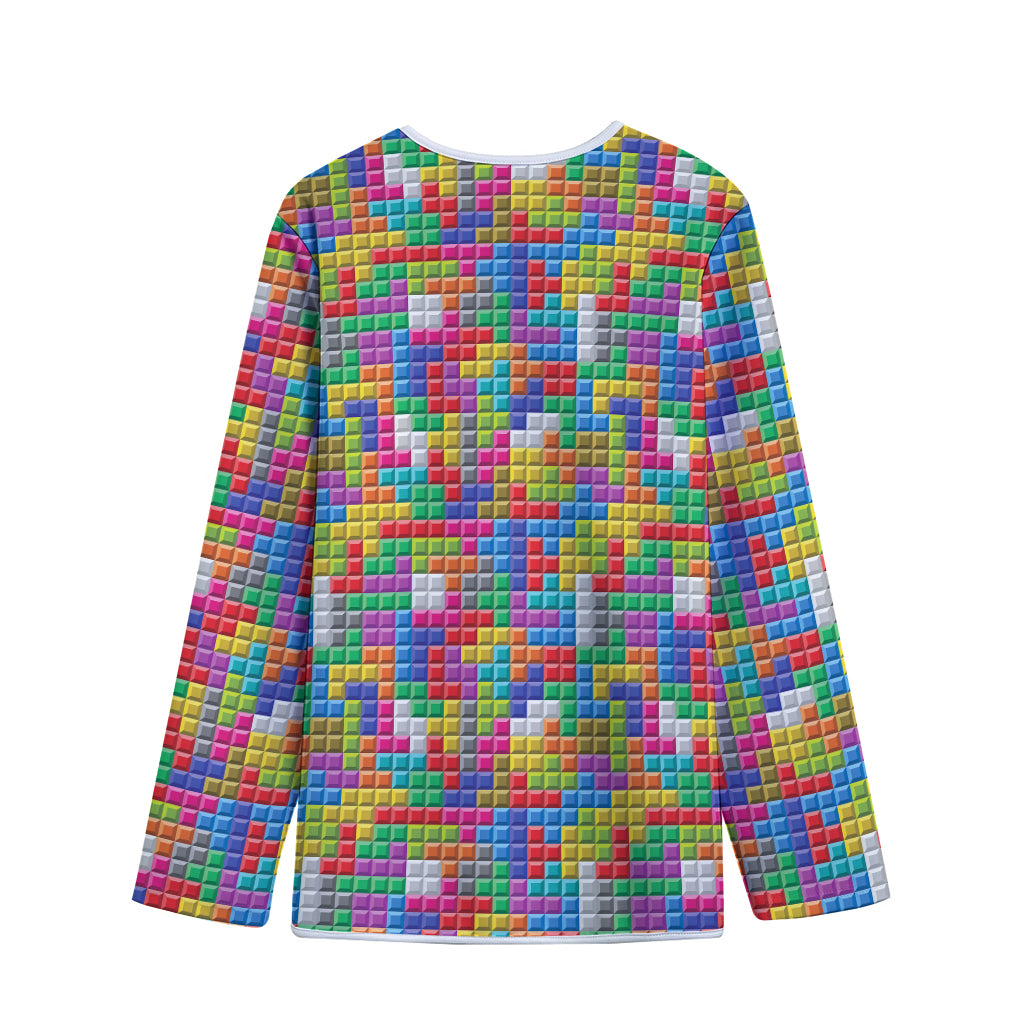 Colorful Brick Puzzle Game Pattern Print Long Sleeve Short Coat