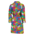 Colorful Brick Puzzle Game Pattern Print Men's Bathrobe