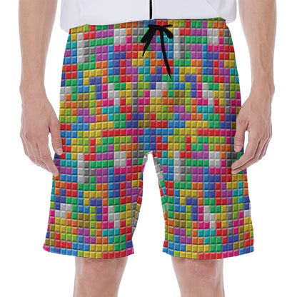 Colorful Brick Puzzle Game Pattern Print Men's Beach Shorts