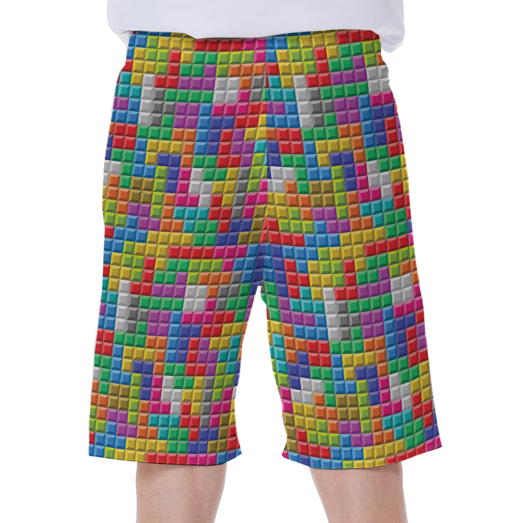 Colorful Brick Puzzle Game Pattern Print Men's Beach Shorts