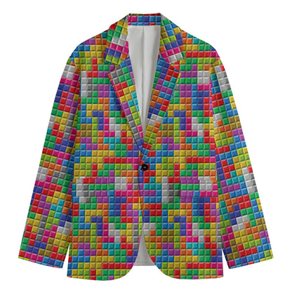 Colorful Brick Puzzle Game Pattern Print Men's Blazer