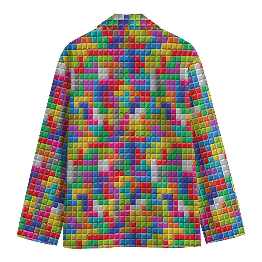 Colorful Brick Puzzle Game Pattern Print Men's Blazer