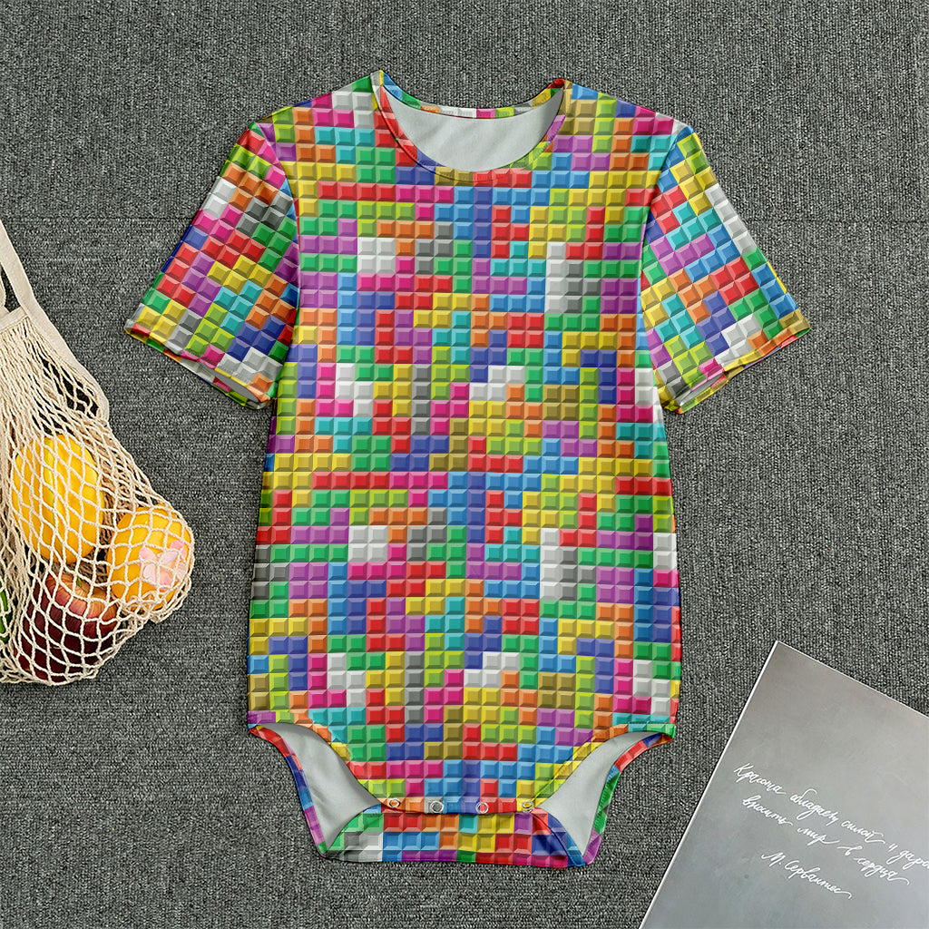 Colorful Brick Puzzle Game Pattern Print Men's Bodysuit