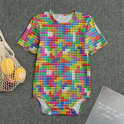 Colorful Brick Puzzle Game Pattern Print Men's Bodysuit