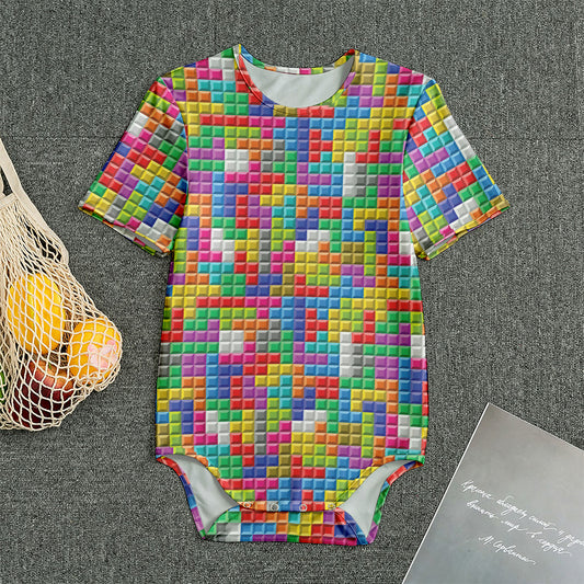 Colorful Brick Puzzle Game Pattern Print Men's Bodysuit