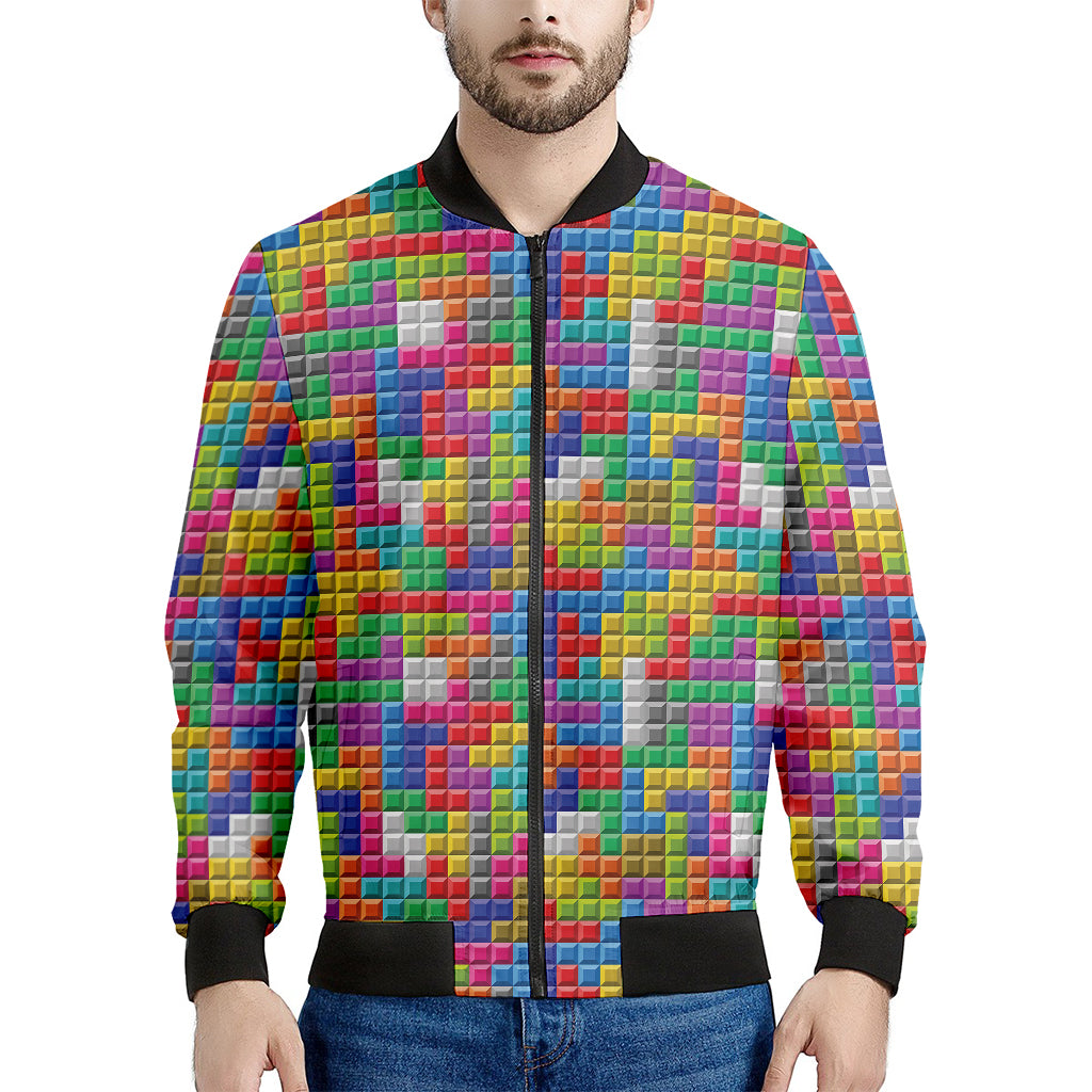 Colorful Brick Puzzle Game Pattern Print Men's Bomber Jacket