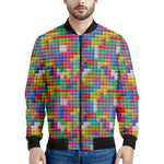 Colorful Brick Puzzle Game Pattern Print Men's Bomber Jacket