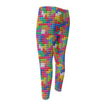 Colorful Brick Puzzle Game Pattern Print Men's Compression Pants