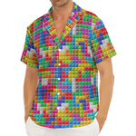 Colorful Brick Puzzle Game Pattern Print Men's Deep V-Neck Shirt