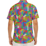 Colorful Brick Puzzle Game Pattern Print Men's Deep V-Neck Shirt