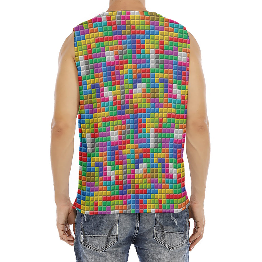 Colorful Brick Puzzle Game Pattern Print Men's Fitness Tank Top