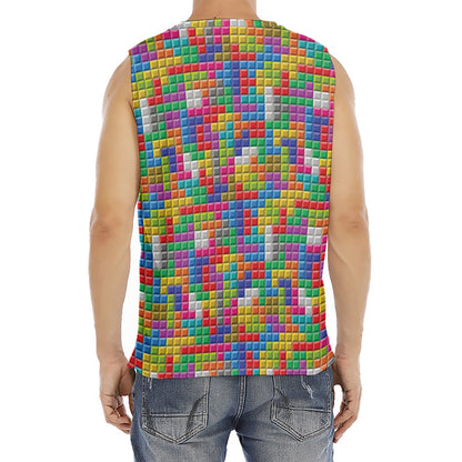 Colorful Brick Puzzle Game Pattern Print Men's Fitness Tank Top