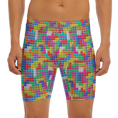 Colorful Brick Puzzle Game Pattern Print Men's Long Boxer Briefs