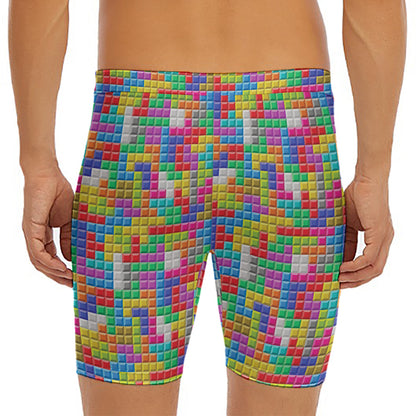 Colorful Brick Puzzle Game Pattern Print Men's Long Boxer Briefs