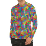 Colorful Brick Puzzle Game Pattern Print Men's Long Sleeve Rash Guard