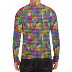 Colorful Brick Puzzle Game Pattern Print Men's Long Sleeve Rash Guard