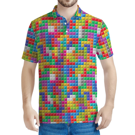 Colorful Brick Puzzle Game Pattern Print Men's Polo Shirt