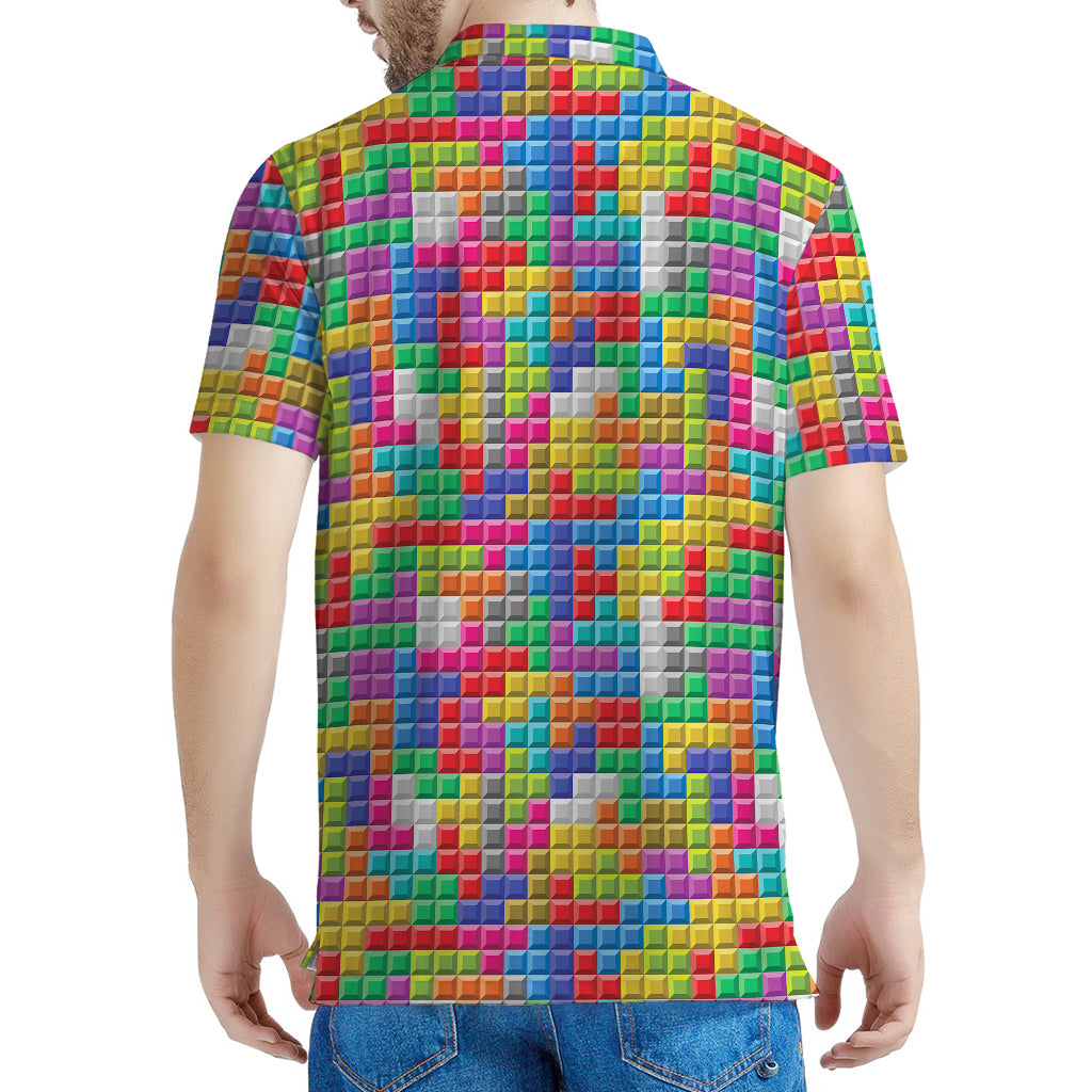 Colorful Brick Puzzle Game Pattern Print Men's Polo Shirt