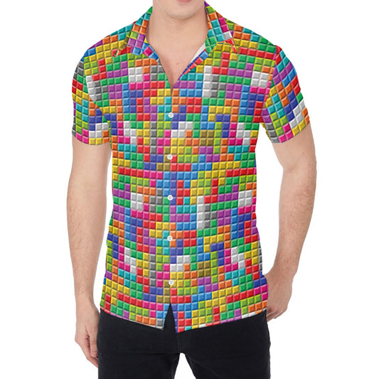 Colorful Brick Puzzle Game Pattern Print Men's Shirt