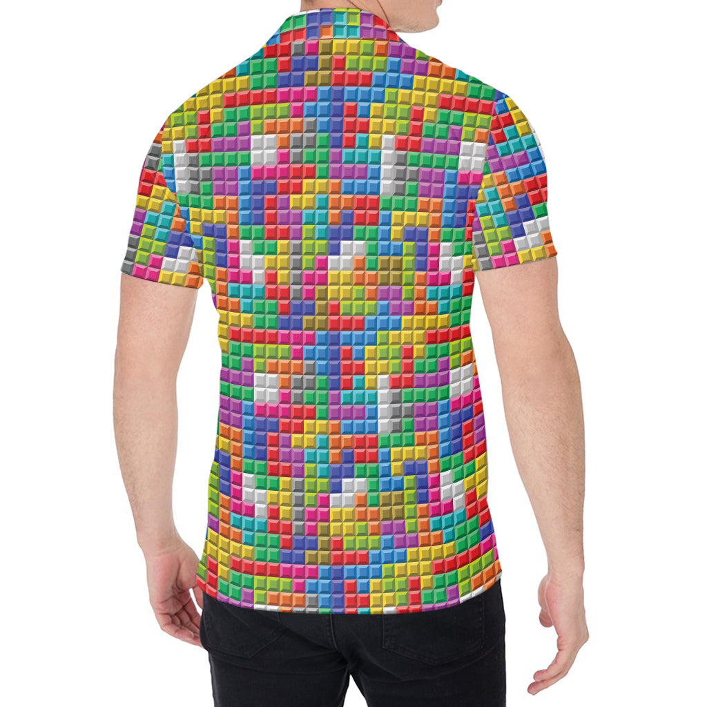 Colorful Brick Puzzle Game Pattern Print Men's Shirt