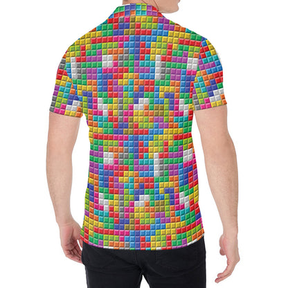 Colorful Brick Puzzle Game Pattern Print Men's Shirt