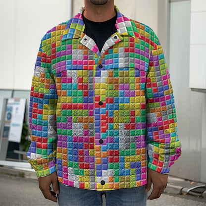 Colorful Brick Puzzle Game Pattern Print Men's Shirt Jacket