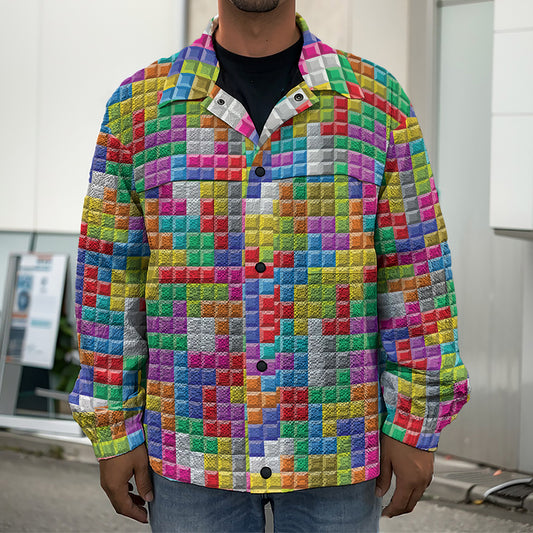 Colorful Brick Puzzle Game Pattern Print Men's Shirt Jacket