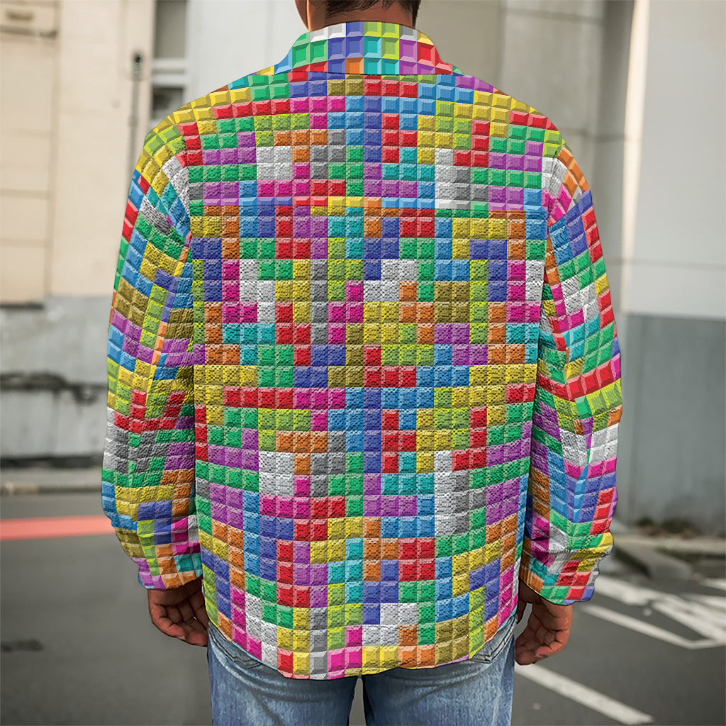 Colorful Brick Puzzle Game Pattern Print Men's Shirt Jacket