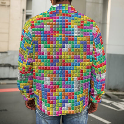 Colorful Brick Puzzle Game Pattern Print Men's Shirt Jacket
