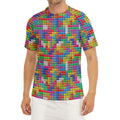 Colorful Brick Puzzle Game Pattern Print Men's Short Sleeve Rash Guard