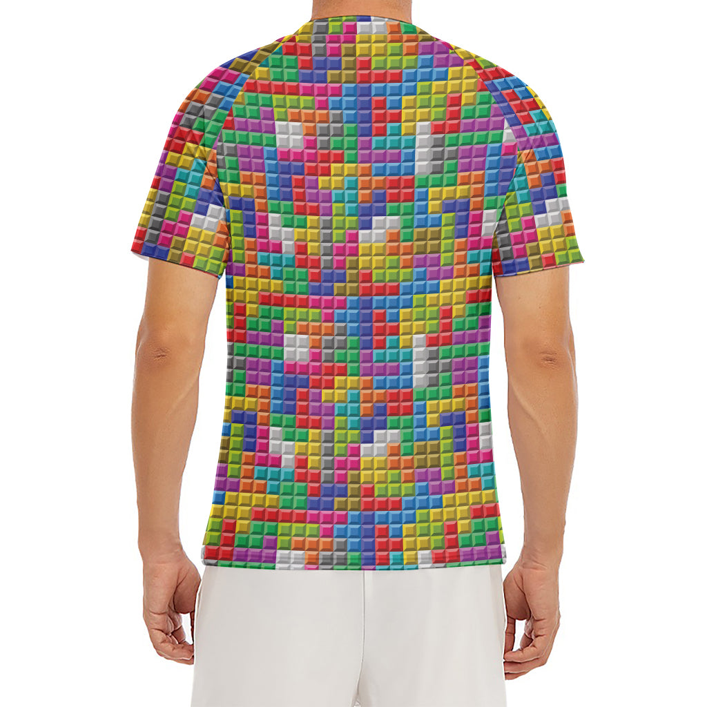 Colorful Brick Puzzle Game Pattern Print Men's Short Sleeve Rash Guard