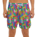 Colorful Brick Puzzle Game Pattern Print Men's Split Running Shorts