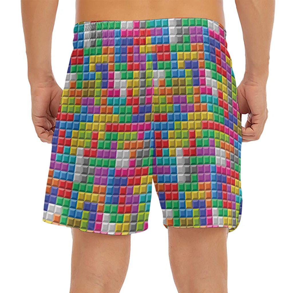 Colorful Brick Puzzle Game Pattern Print Men's Split Running Shorts