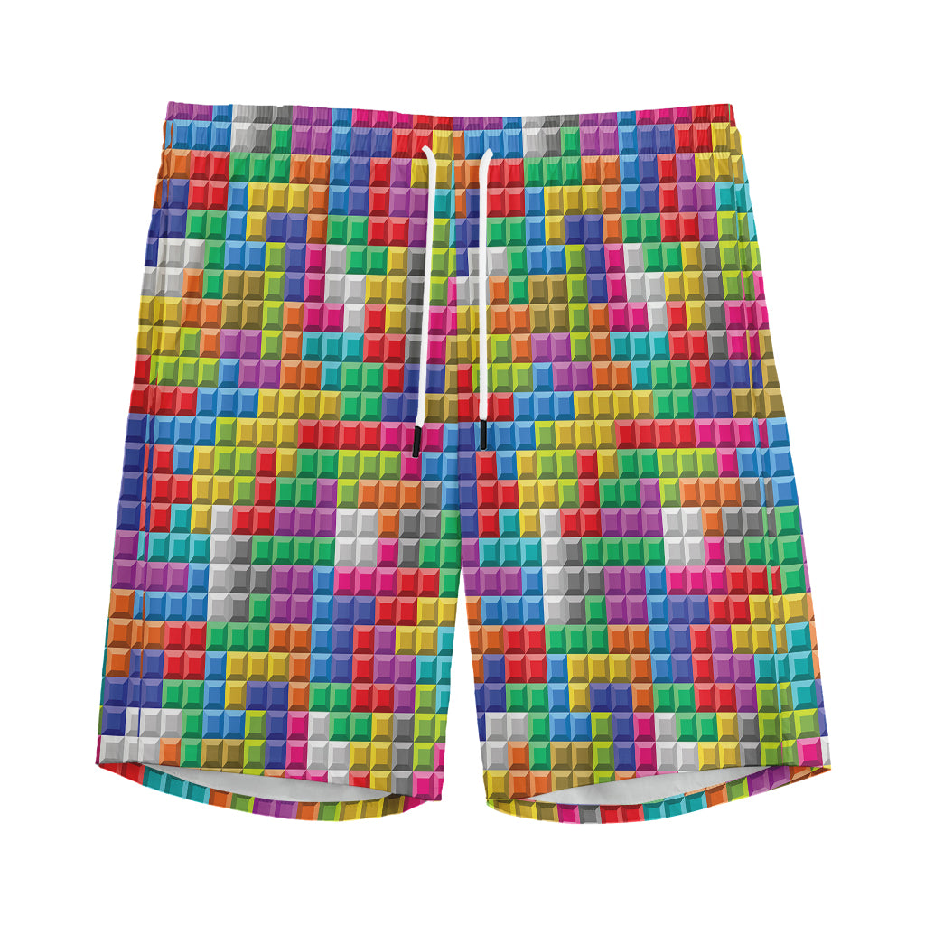 Colorful Brick Puzzle Game Pattern Print Men's Sports Shorts