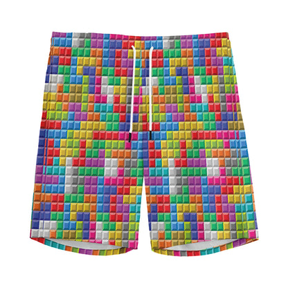 Colorful Brick Puzzle Game Pattern Print Men's Sports Shorts