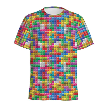 Colorful Brick Puzzle Game Pattern Print Men's Sports T-Shirt