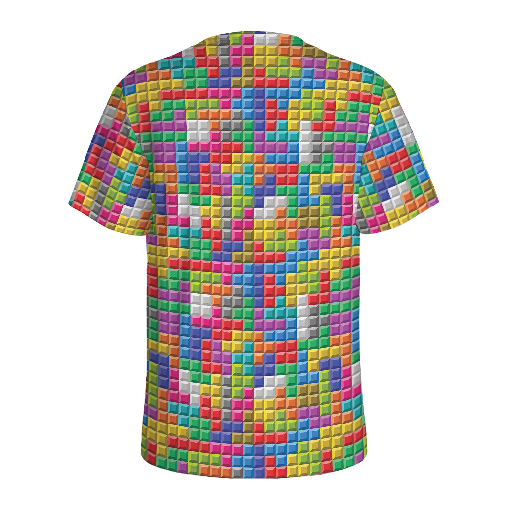 Colorful Brick Puzzle Game Pattern Print Men's Sports T-Shirt