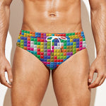 Colorful Brick Puzzle Game Pattern Print Men's Swim Briefs